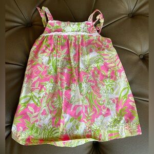 Vintage Lilly Pulitzer Pink and Green Shoulder Tie Dress, 24m